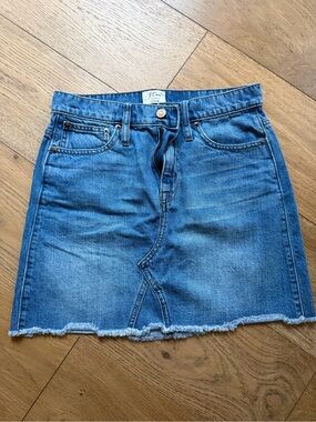 J. Crew Denim Mini Skirt in Blue with Frayed Hem